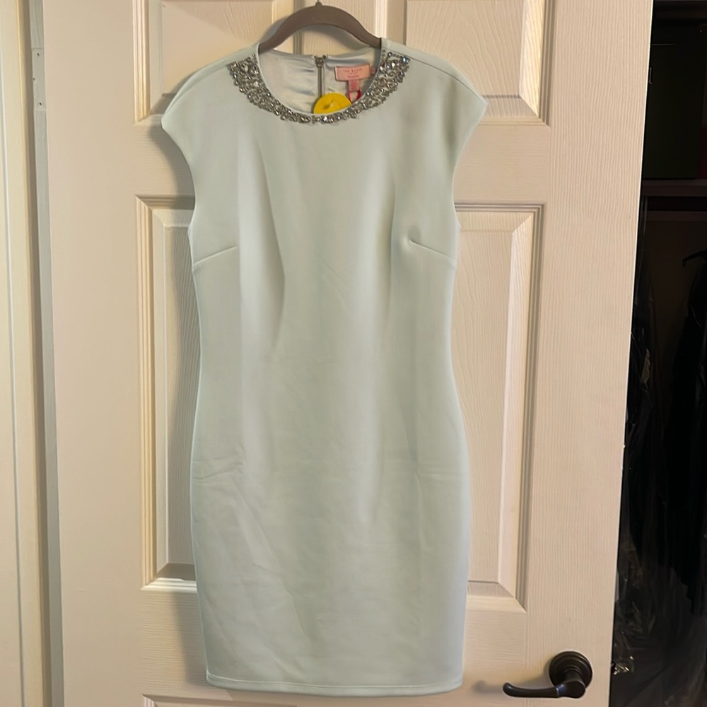 Ted Baker sky blue dress NWT with embellished neck